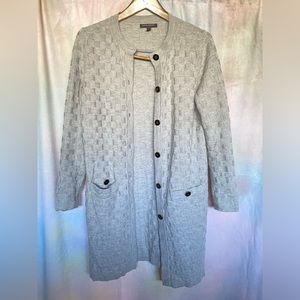 BANANA REPUBLIC Gray Cotton Wool Blend Checkered Yarn Pattern Button Cardigan